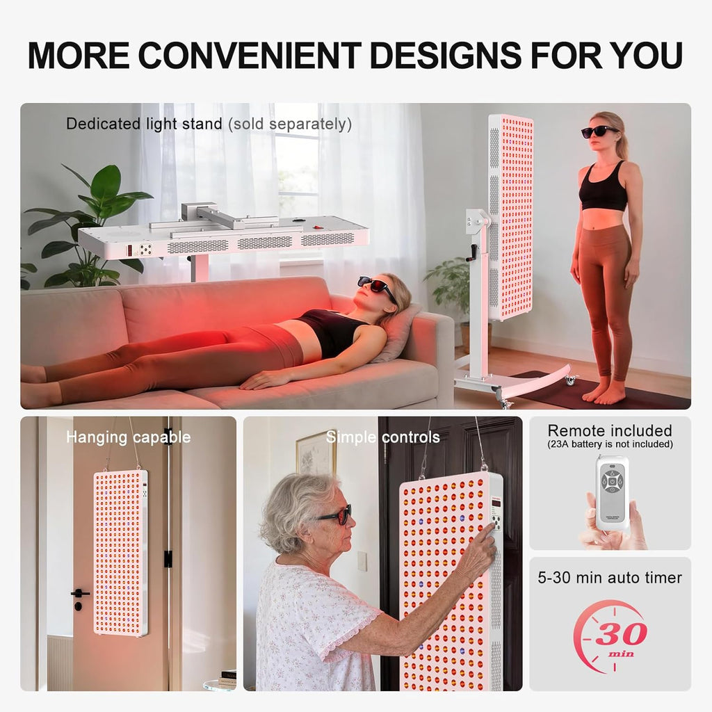 Red Light Therapy Full Body Panel, 480/630/660/810/830/850/1060Nm 7 Wavelengths Blue Red near Infrared Light Device with 300 Dual Chip Clinical Grade Leds, Remote Control, Timer, BO-1500