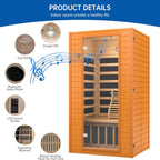 Infrared Sauna for Home, near Zero EMF Home Saunas for up to 2 Person, Indoor Dry Heat Sauna Room with Infrared Red Light Therapy, Bluetooth Speakers, Canadian Hemlock Wood