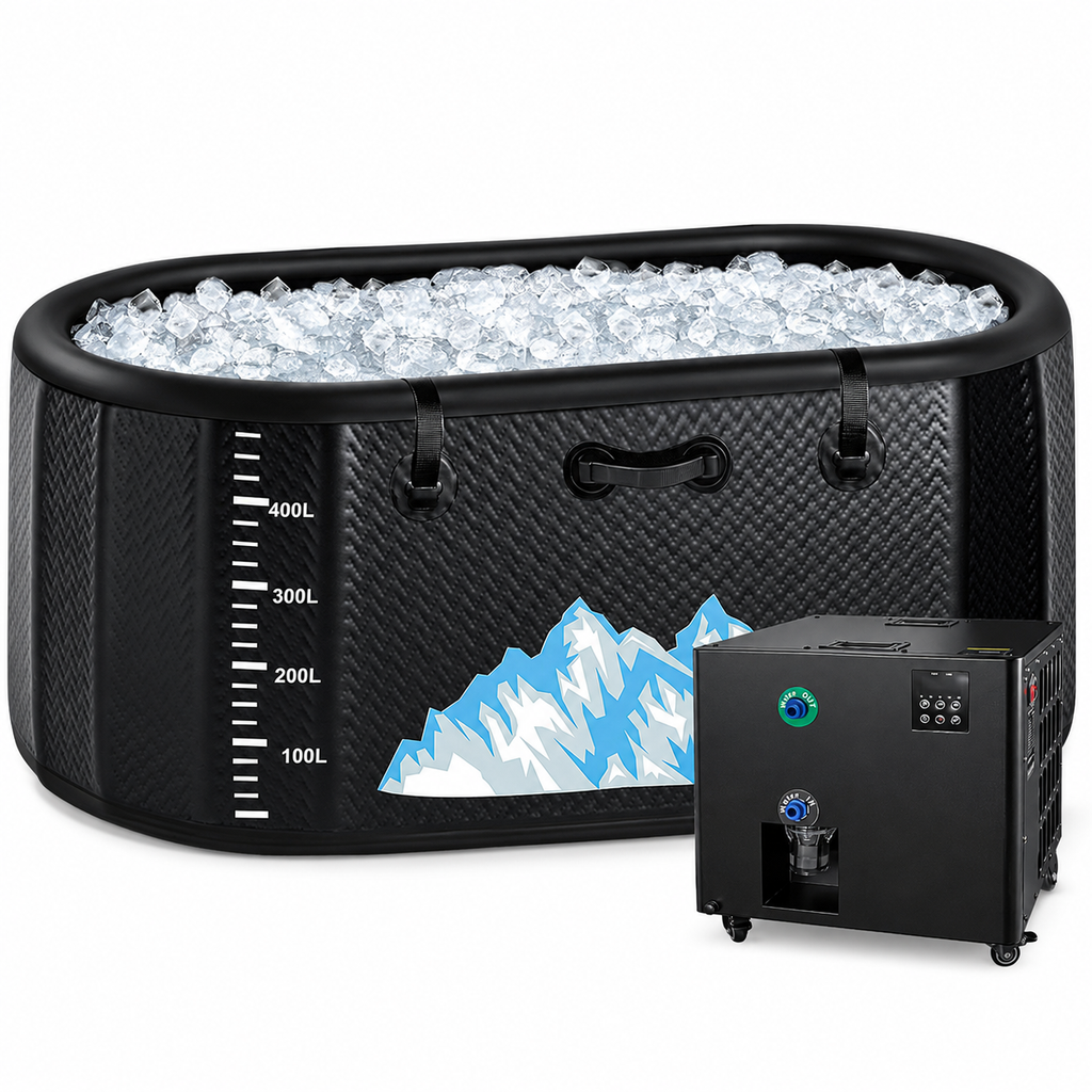 Cold Plunge Tub, 248 Gallon, 1 Horsepower, Heavy-Duty Ice Bath Tub for Athletes with Hot & Cold, Portable Inflatable Plunge Chiller with Water Treatment Kit, Immersion Therapy, Wifi (Black, 1 Set)